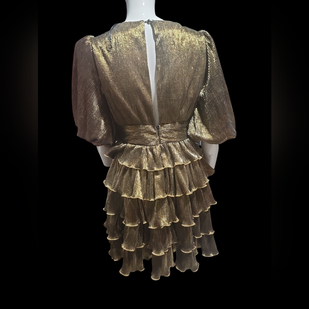 MARBLE Gold Ruffled Mini Dress - Picture 3 of 3